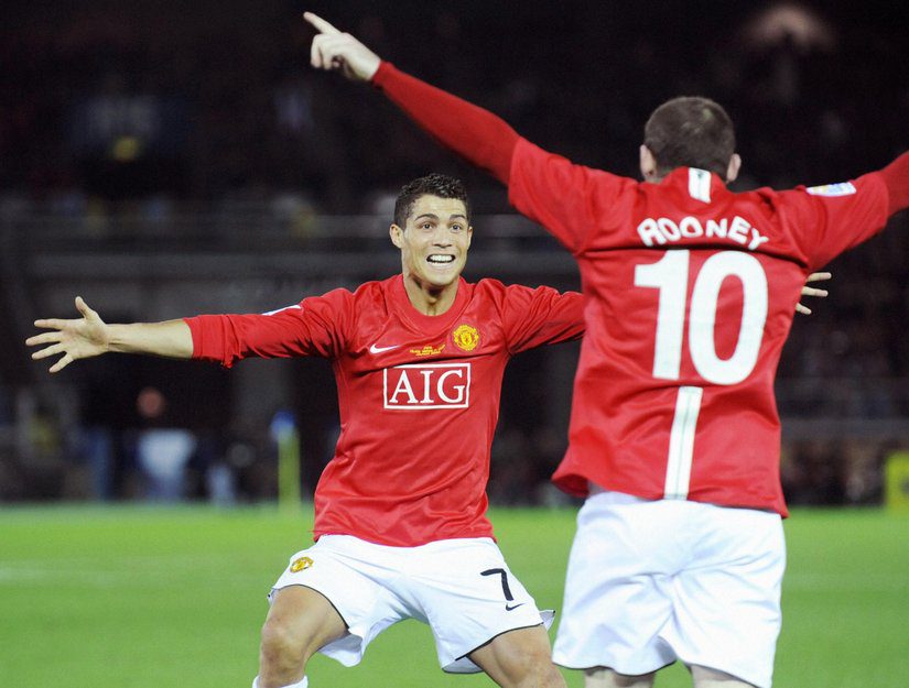Manchester United's Cristiano Ronaldo congratulates Wayne Rooney